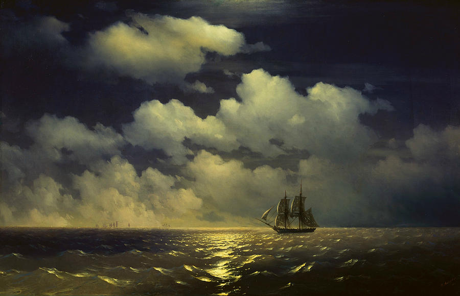 The Brig Mercury After Defeating Two Turkish Ships of the Russian Squadron Painting by Ivan Aivazovsky