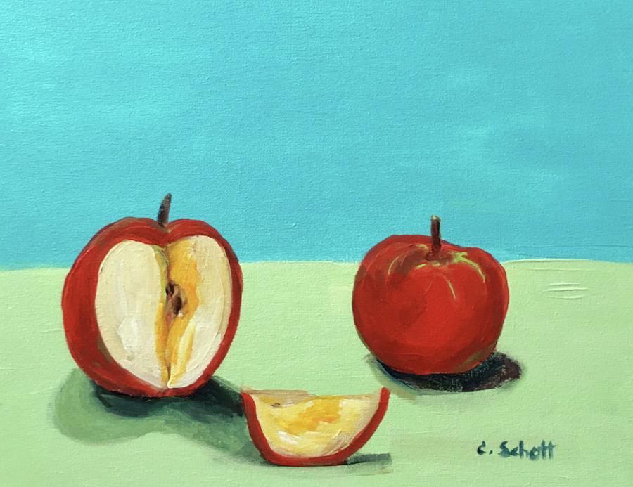 Apple Painting - The Brilliant Red Apples With Wedge by Christina Schott
