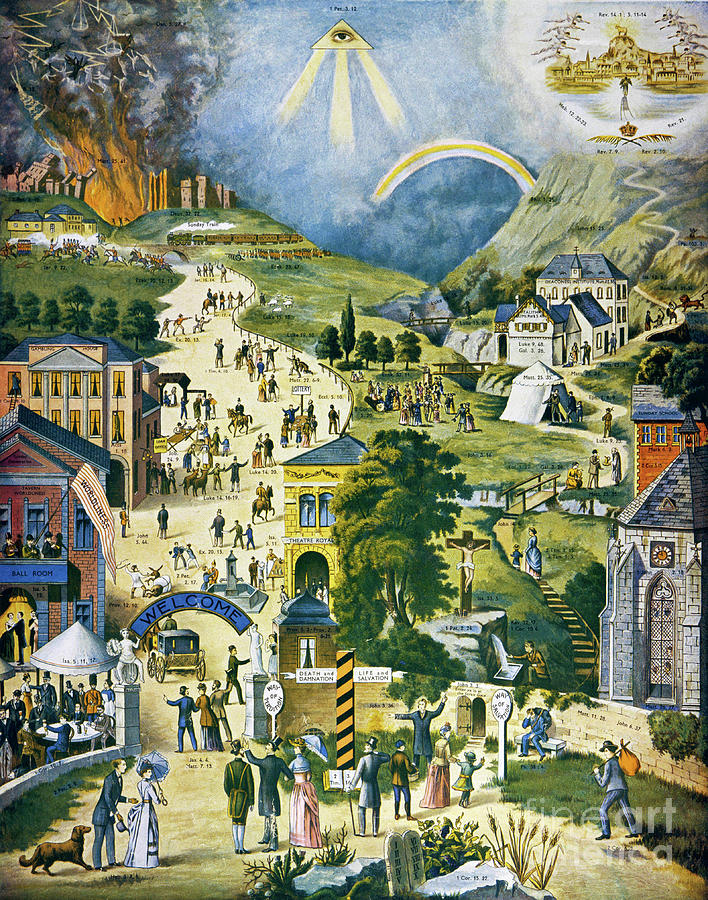 Heaven Painting - The Broad and Narrow Way to Heaven by Mary Evans Picture Library