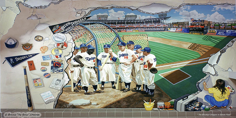 The Brooklyn Dodgers in Ebbets Field towel version Painting by Bonnie Siracusa