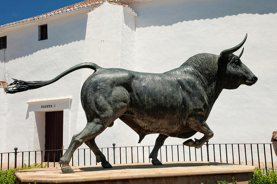 Bull Photograph - The Bull Statue. Plaza de Toros. Ronda by Jenny Rainbow