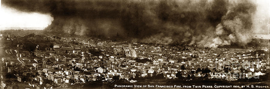 San Francisco Photograph - The Burning of San Francisco Panoramic View of San Francisco from Twin Peaks April 1906 by Monterey County Historical Society