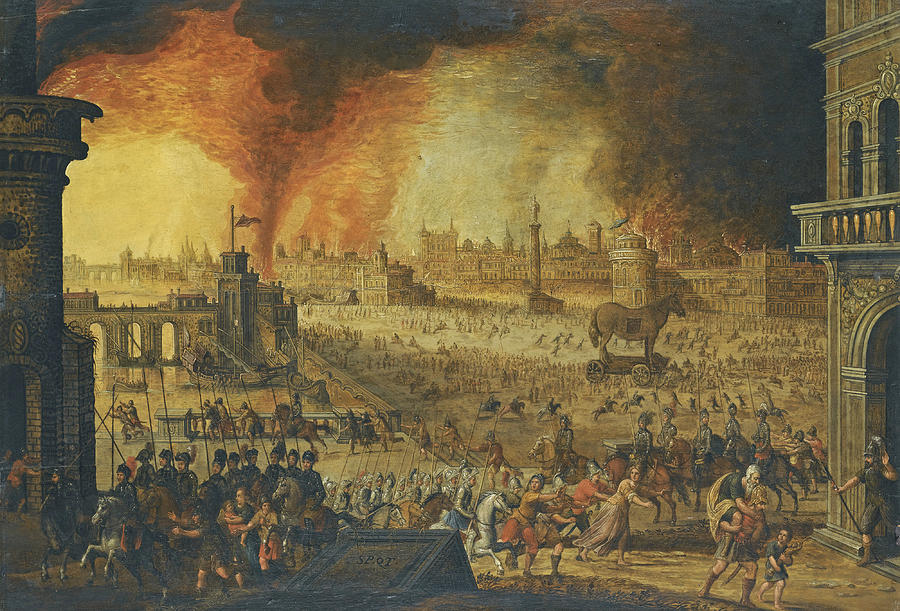 The Burning of Troy Painting by Flemish School