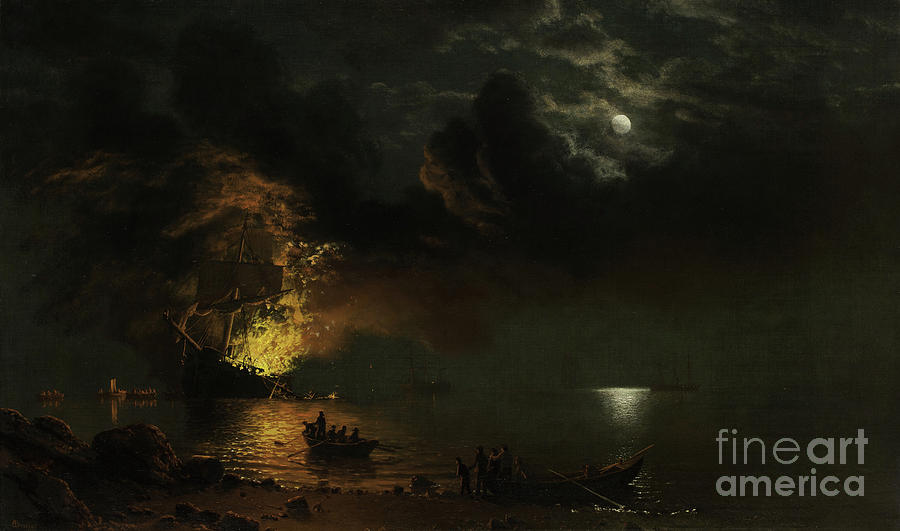Albert Bierstadt  Painting - The Burning Ship, 1869 by Albert Bierstadt