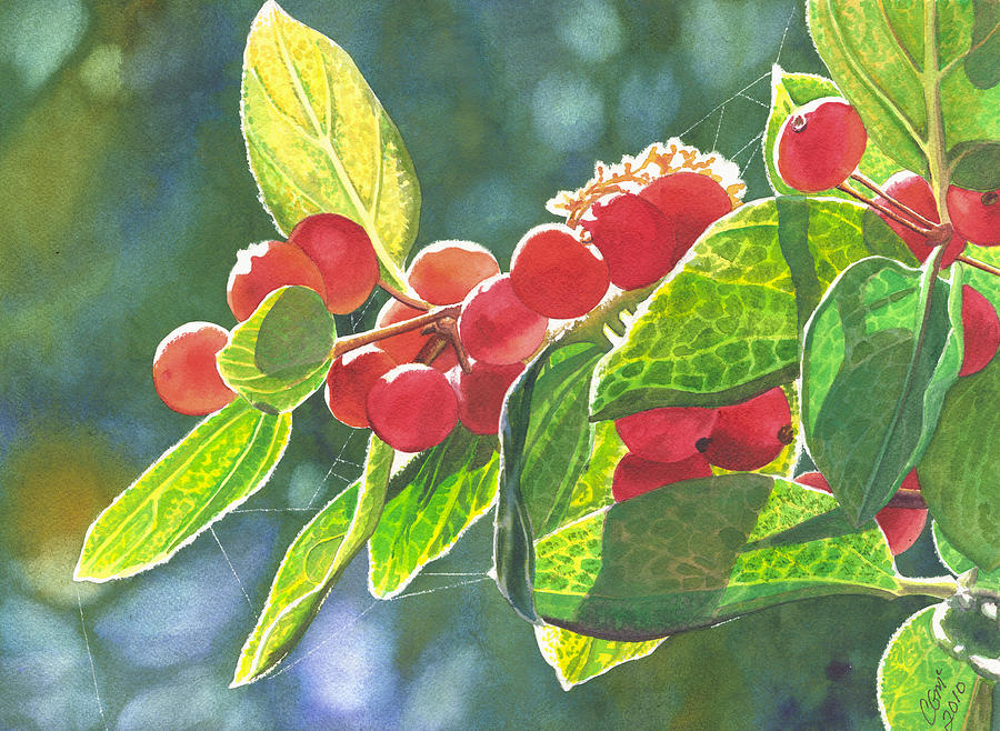 The Bush With The Red Berries Painting by Catherine G McElroy