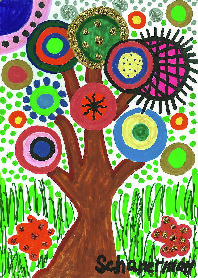 The Button Tree Drawing by Susan Schanerman