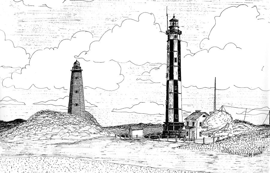 The Cape Henry Lights Drawing by Vic Delnore