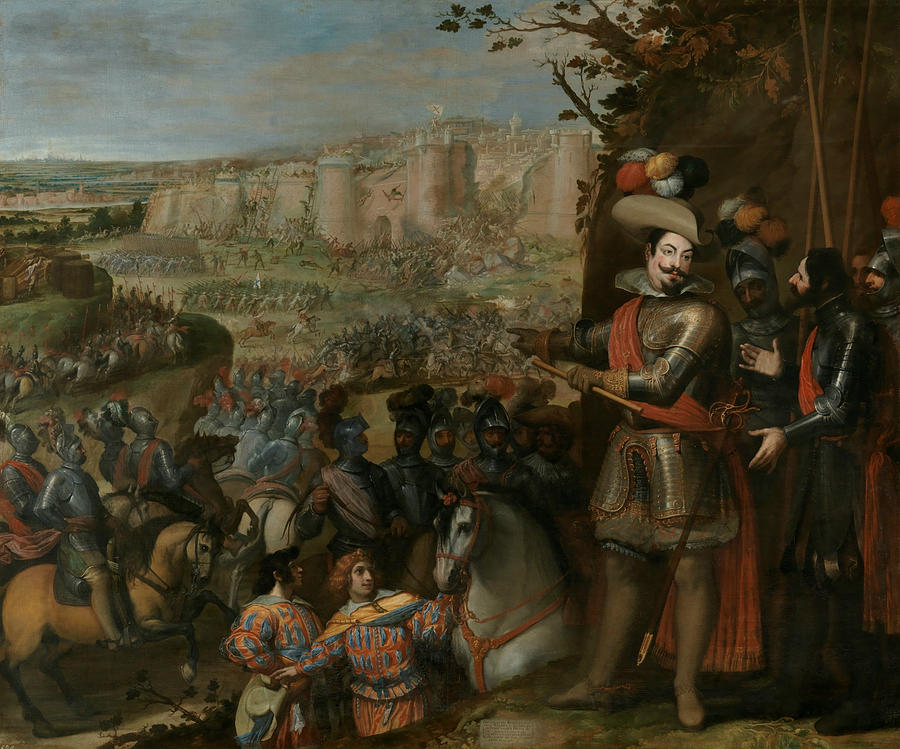 The capture of Rheinfelden by the troops of the Duke of Feria Painting by Vincenzo Carducci