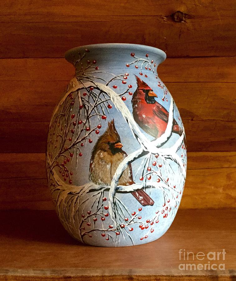 The Cardinal Couple Ceramic Art by Jennifer Lake