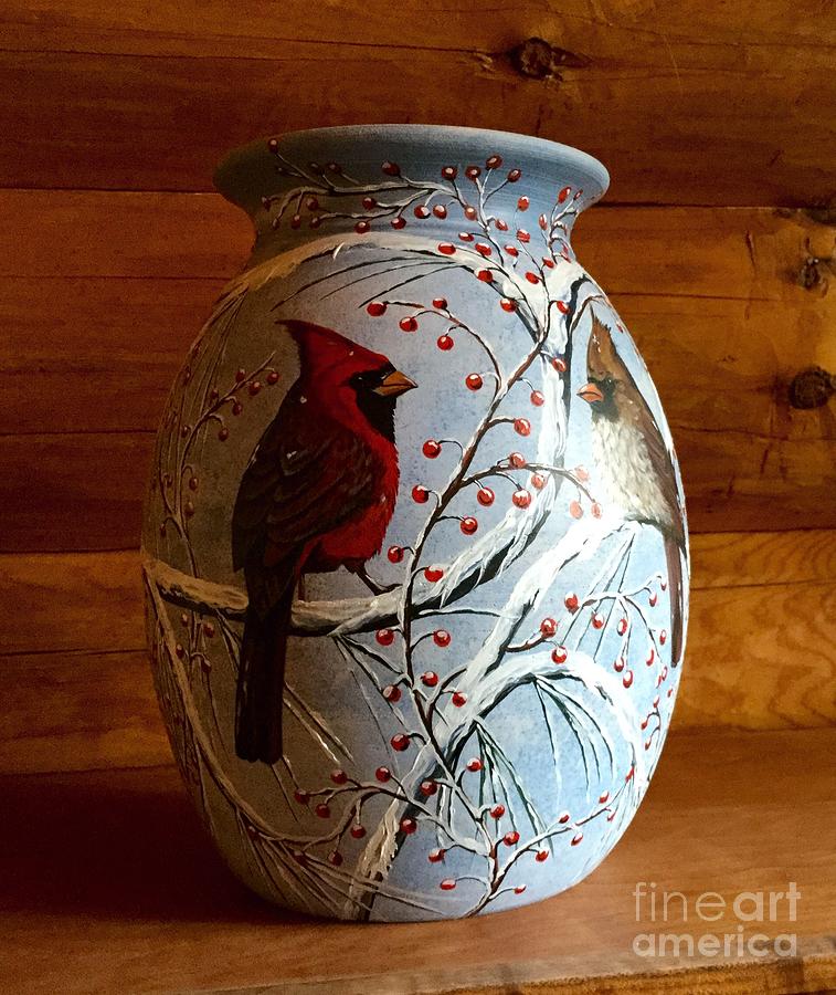 The Cardinal Couple View Back  Ceramic Art by Jennifer Lake