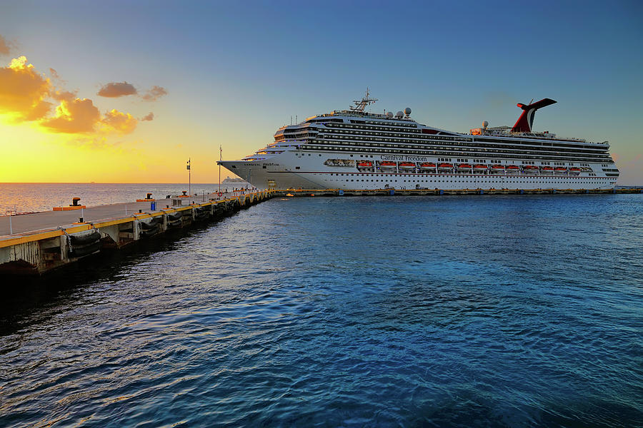 Sunset Photograph - The Carnival Freedom at Sunset - Cozumel - Mexico by Jason Politte