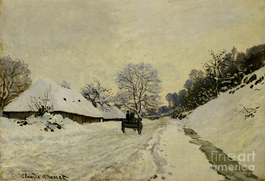 The Cart, or Road under Snow at Honfleur, 1867 Painting by Claude Monet