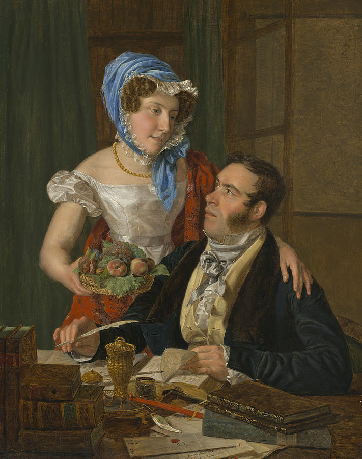 The Cartographer Professor Josef Juttner and His Wife Painting by Ferdinand Georg Waldmuller
