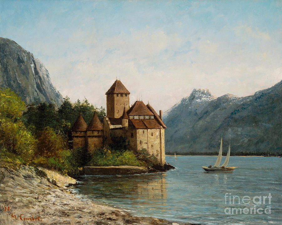 Mountain Painting - The Castle of Chillon Evening by Gustave Courbet by Gustave Courbet
