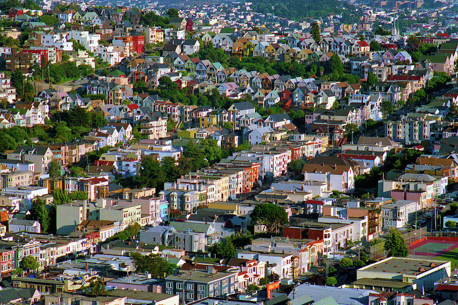 The Castro, Dolores Heights, Noe Valley, Summer Evening Light San Francisco Cityscape 1990 Photograph by Kathy Anselmo The Castro, Dolores Heights, Noe Valley, Summer Evening Light San Francisco Cityscape 1990 Photograph by Kathy Anselmo