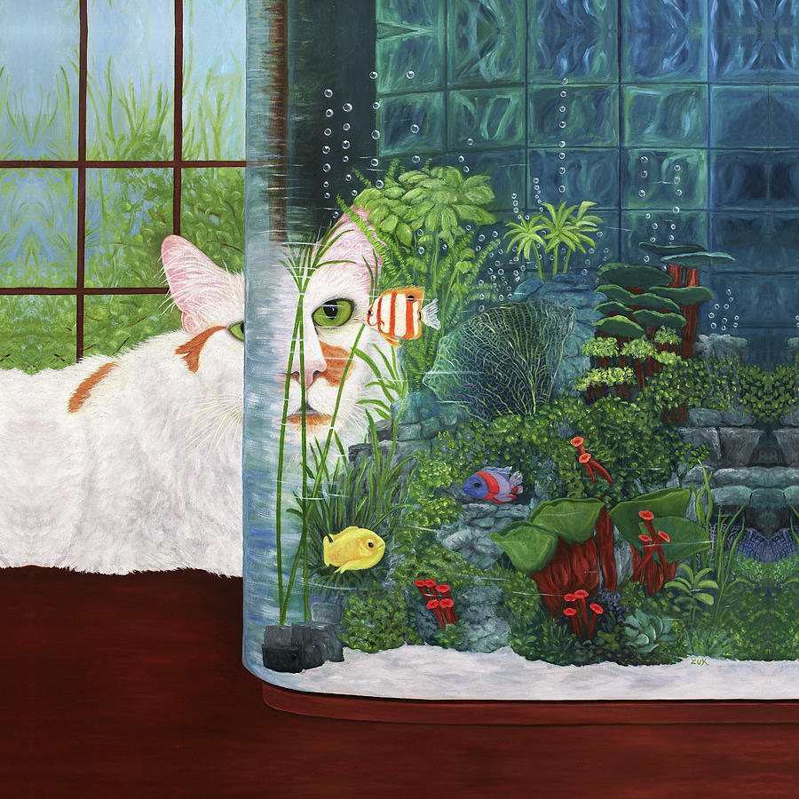 The Cat Aquatic Painting by Karen Zuk Rosenblatt