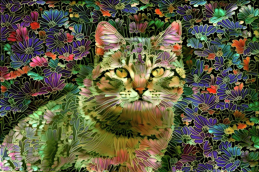 The Cat Who Loved Flowers 1 Digital Art by Peggy Collins