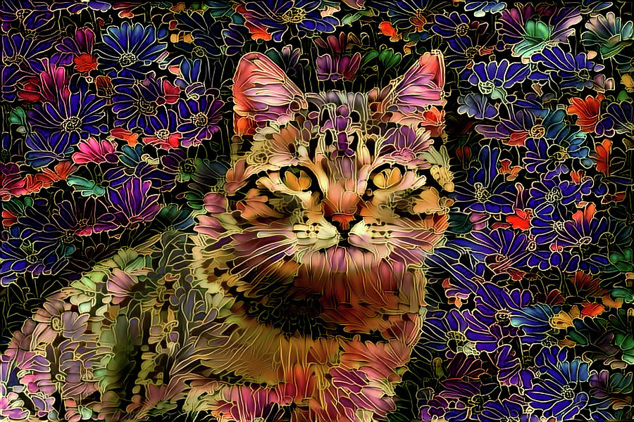 Cat Digital Art - The Cat Who Loved Flowers by Peggy Collins