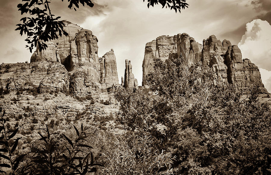 Nature Photograph - The Cathedral - Sedona Arizona - Red Rock Crossing - Sepia by Gregory Ballos