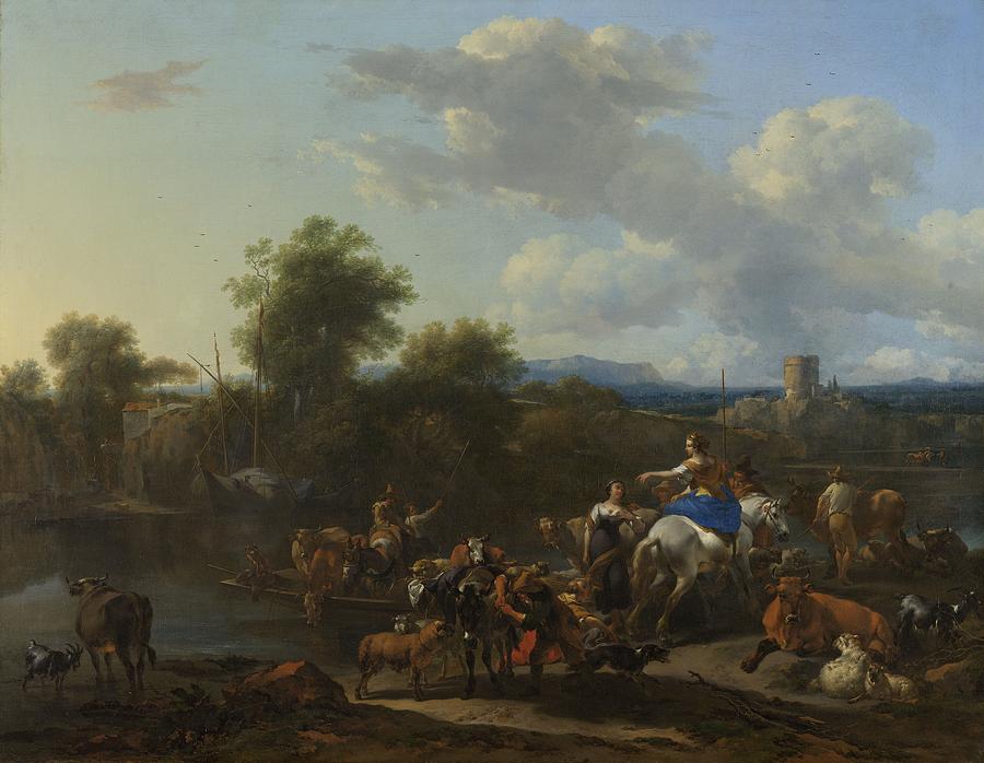 The Cattle Ferry, 1655 Painting by Vincent Monozlay