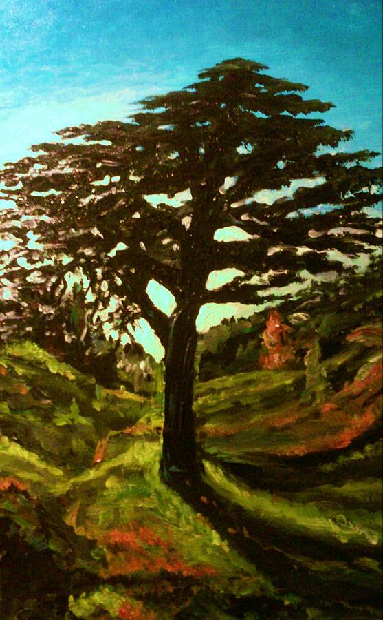 The Cedar Tree Against the Blue Painting by Ray Khalife
