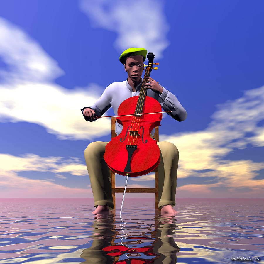 Musician Digital Art - The Cellist by Walter Neal