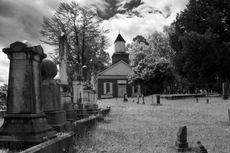The Cemetery At Harshaw Chapel in Black and White Photograph by Greg and Chrystal Mimbs