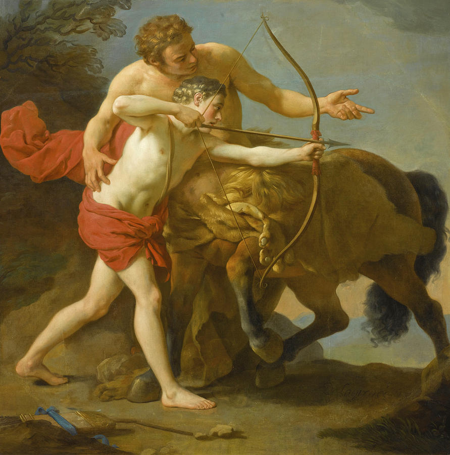 The Centaur Chiron instructing Achilles Painting by Louis-Jean-Francois Lagrenee