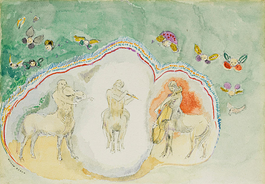 The Centaurs. Musicians Drawing by Odilon Redon