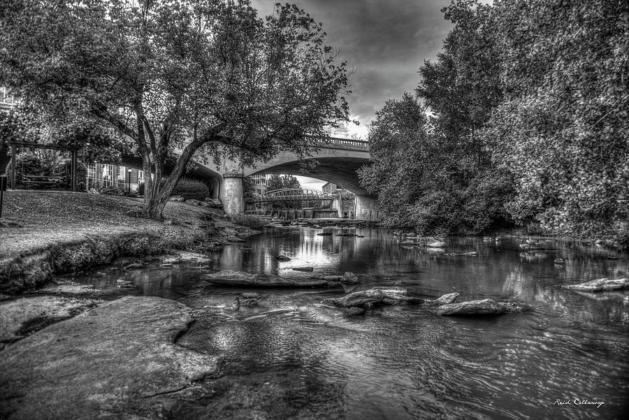 Greenville SC The Center Of Town B W Reedy River Falls Park Landscape Art Photograph by Reid Callaway