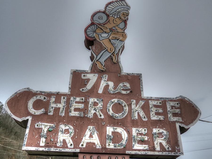 The Cherokee Trader sign Maggie Valley North Carolina Photograph by Jane Linders