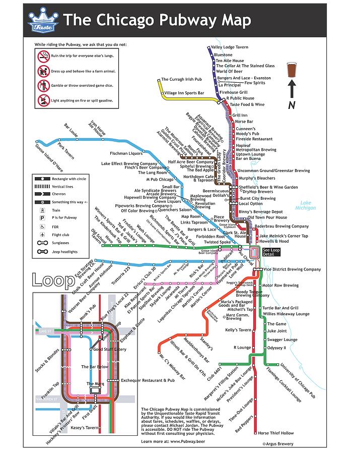 Beer Digital Art - The Chicago Pubway Map by Unquestionable Taste Beer Digital Art - The Chicago Pubway Map by Unquestionable Taste