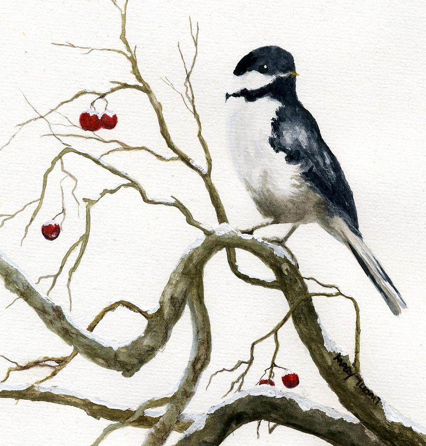 Bird Painting - The Chickadee by Mary Tuomi