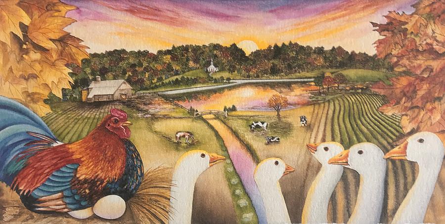 The Chicken And The Geese Painting by William T Templeton