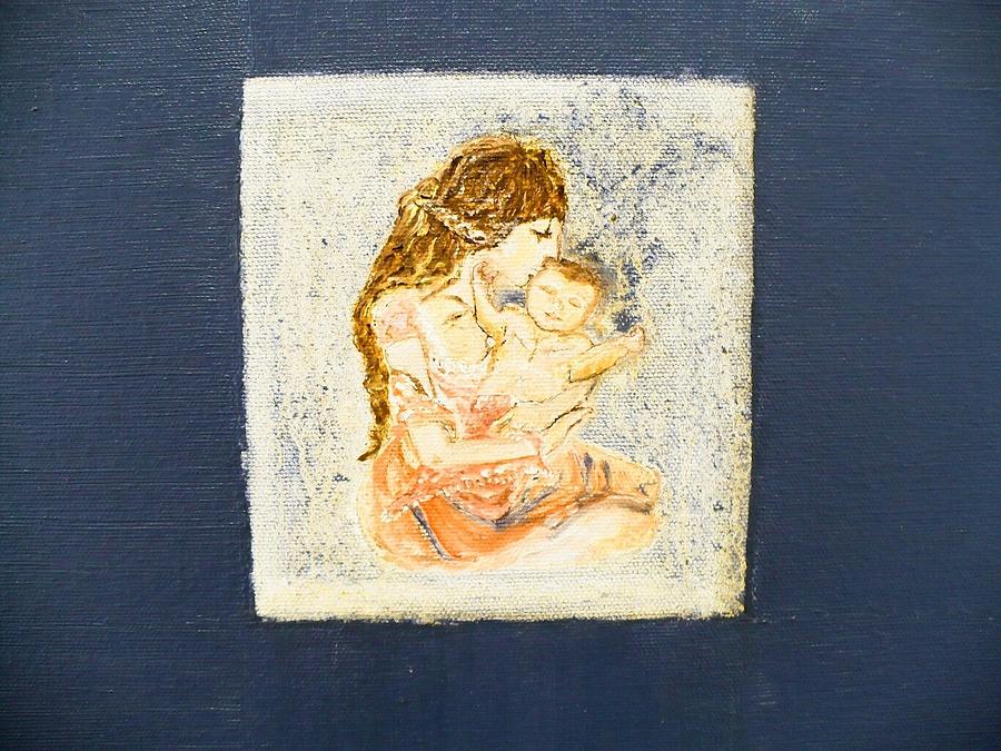 The child and the mother. Painting by Corinne de la garrigue