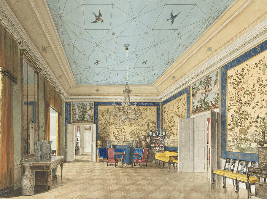 The Chinese Room in the Royal Palace, Berlin Drawing by Eduard Gaertner