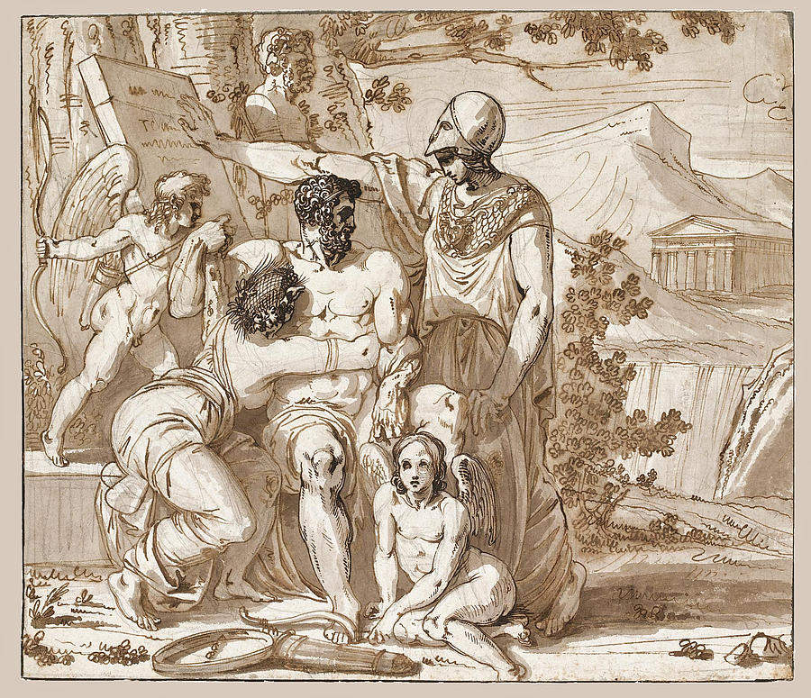 The Choice of Hercules Drawing by Attributed to Felice Giani