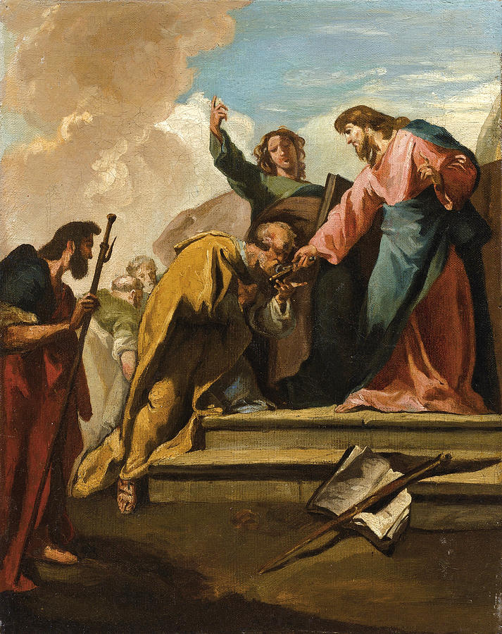 The Christ and Saint Peter Painting by Giambattista Pittoni