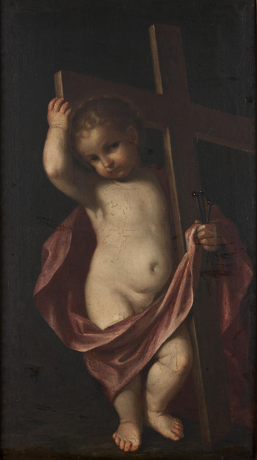 The Christ Child Holding a Cross Painting by After Guercino