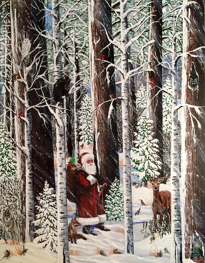 The Christmas Forest Visitor Painting by Jennifer Lake