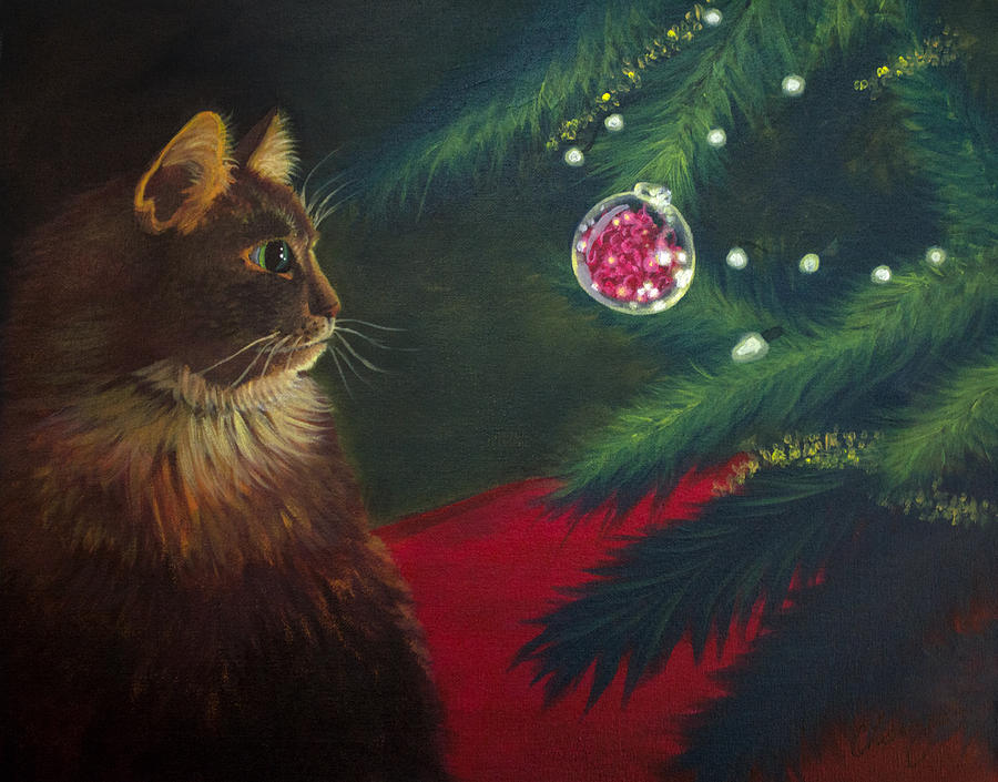 Animal Painting - The Christmas Cat by Long Studios