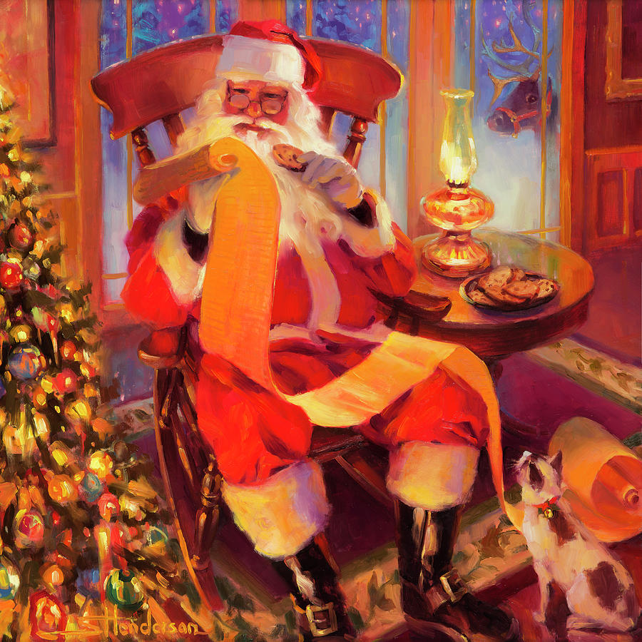 Santa Claus Painting - The Christmas List by Steve Henderson