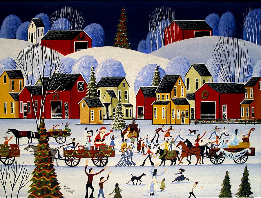 The Christmas Parade - artist folkartmama Painting by Debbie Criswell