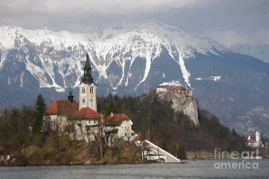 The church and the castle, Lake Bled Digital Art by Howard Ferrier