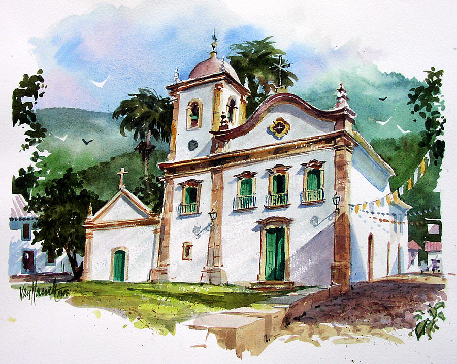 The Church of Santa Rita in Parati Brazil Painting by Tony Van Hasselt