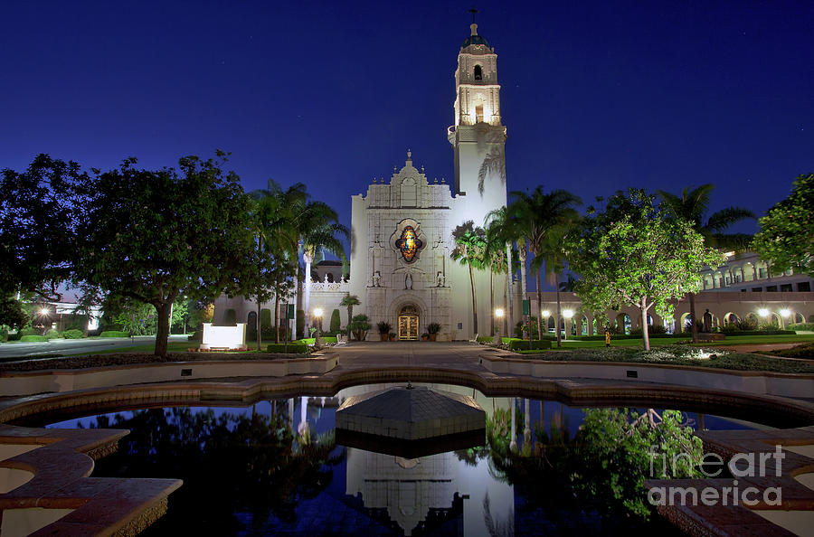 The Church of The Immaculata with water reflections at night Photograph by Sam Antonio