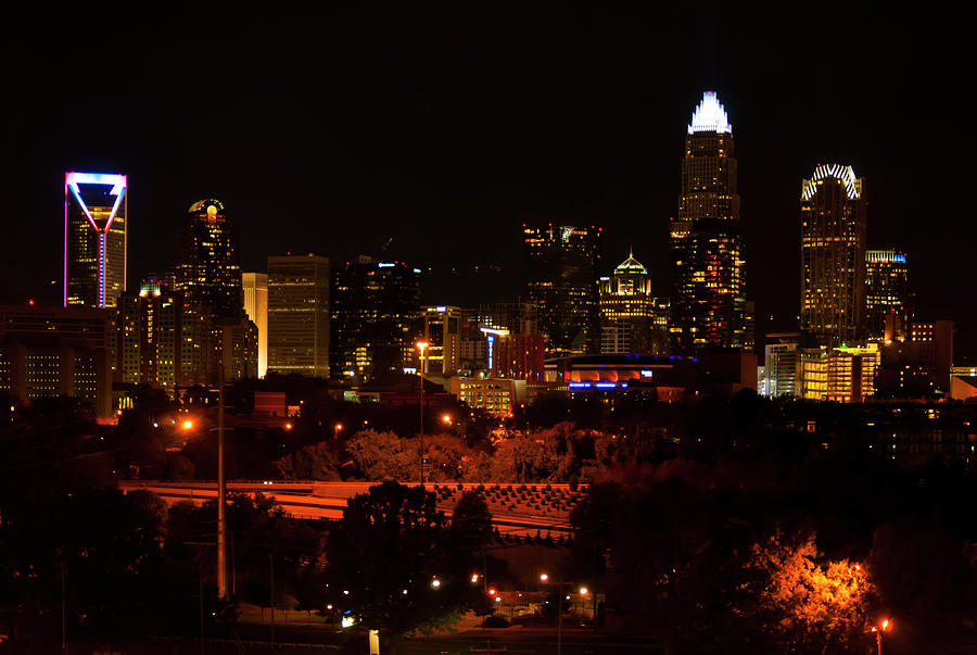 Charlotte Photograph - The City of Charlotte NC at night by Flees Photos