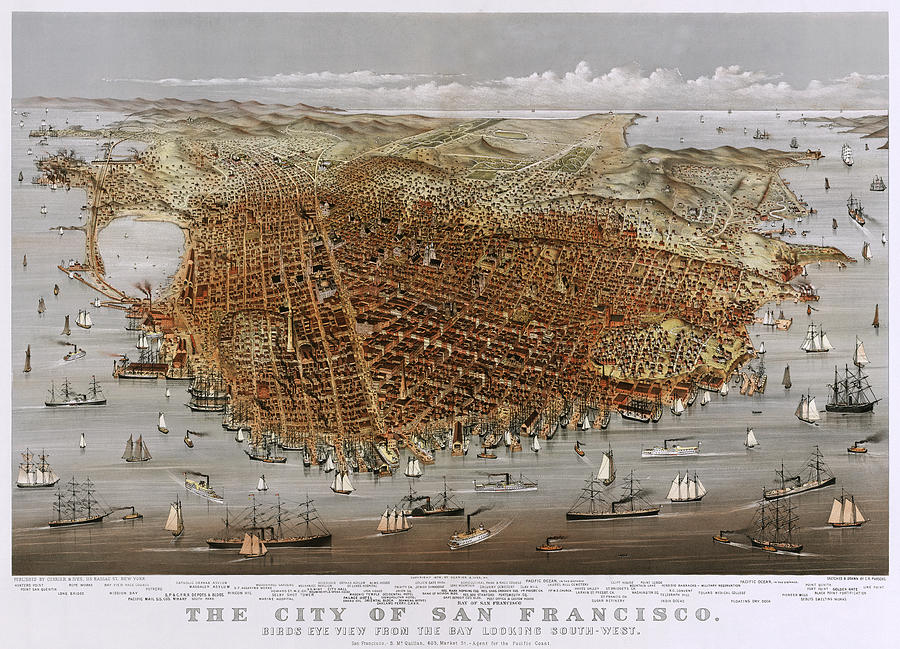The City of San Francisco, Panorama Drawing by Currier and Ives