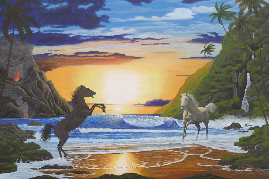 Horses Painting - The Clash by Jeffrey Oldham Horses Painting - The Clash by Jeffrey Oldham