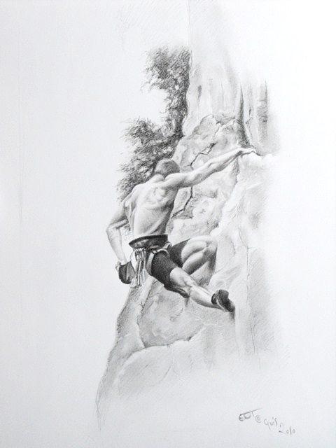 Climbing Drawing - The Climber by Ed Teasdale.